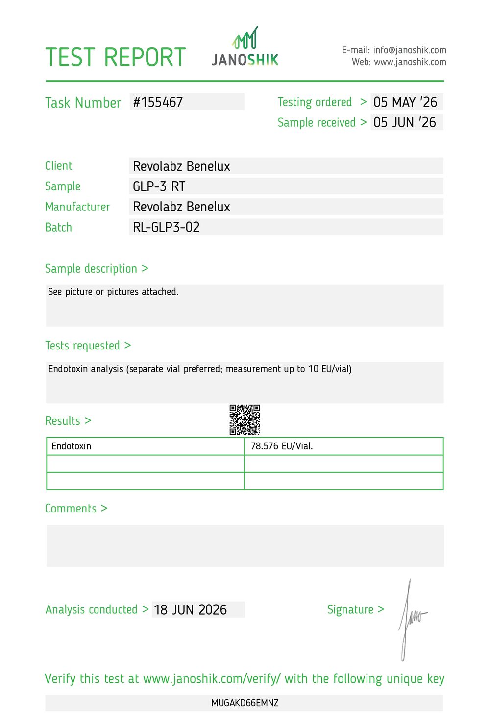 GLP-3 RT (Retatrutide) Janoshik COA 18 Jun 2026